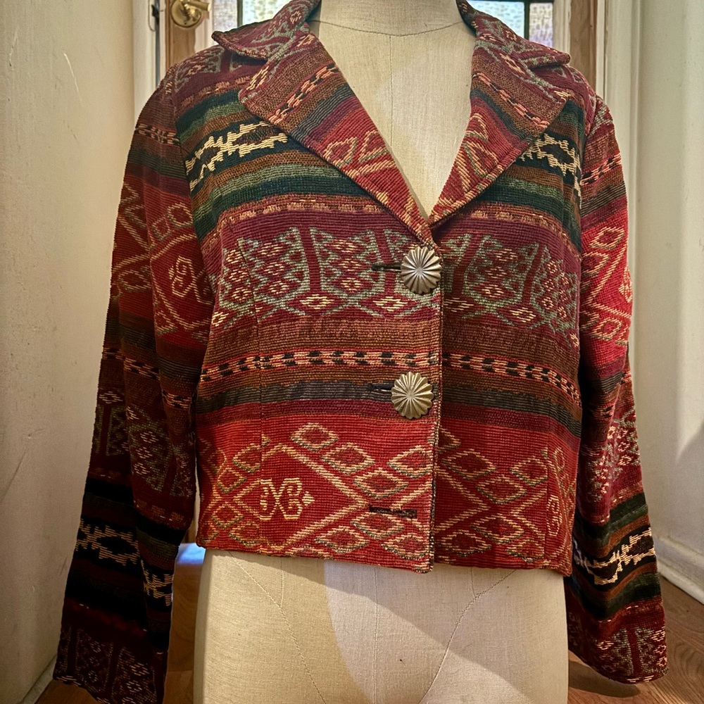 1990's Painted Pony Southwestern Tapestry Jacket // Women's Medium. - Picture 2 of 11